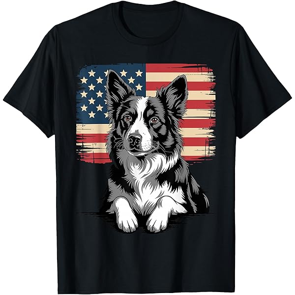 Amazon.com: Border Collie Dog - Cute Graphic with US Flag Men